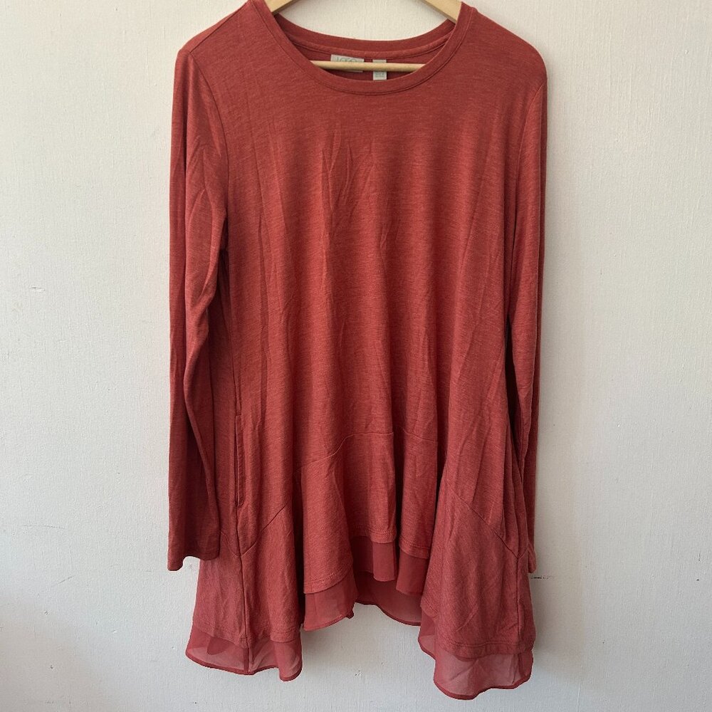 Logo Lounge Lori Goldstein Tunic Top Large Burnt Orange Pockets Long Line Boho